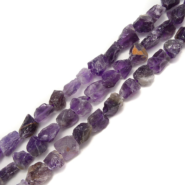 Amethyst Rough Nugget Chunks Side Drill Beads Approx 7x10mm 15.5" Strand