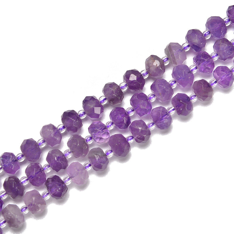 Natural Light Amethyst Faceted Rondelle Beads Size 5x8mm 15.5'' Strand
