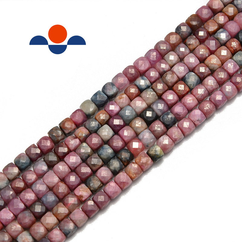 Natural Multi Color Tourmaline Faceted Square Cube Dice Beads 4-5mm 15.5" Strand