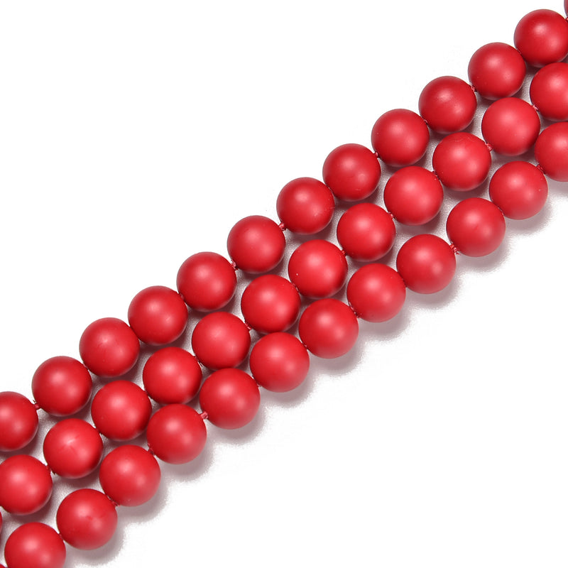 Red Shell Pearl Matte Round Beads Size 6mm 8mm 10mm 15.5'' Strand