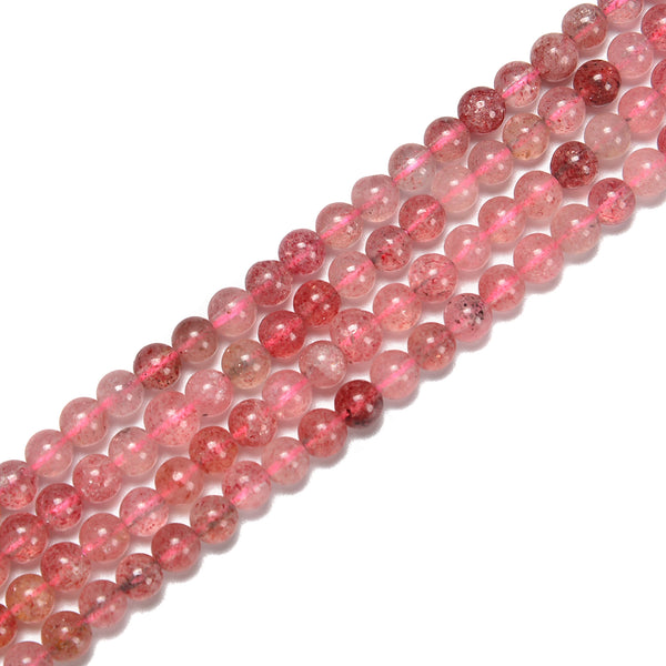 Pink Strawberry Quartz Smooth Round Beads Size 6mm 15.5'' Strand