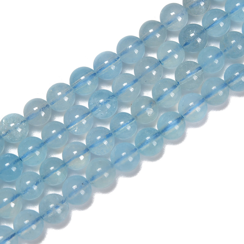 High Quality Natural Aquamarine Smooth Round Beads 6mm 8mm 10mm 15.5'' Strand