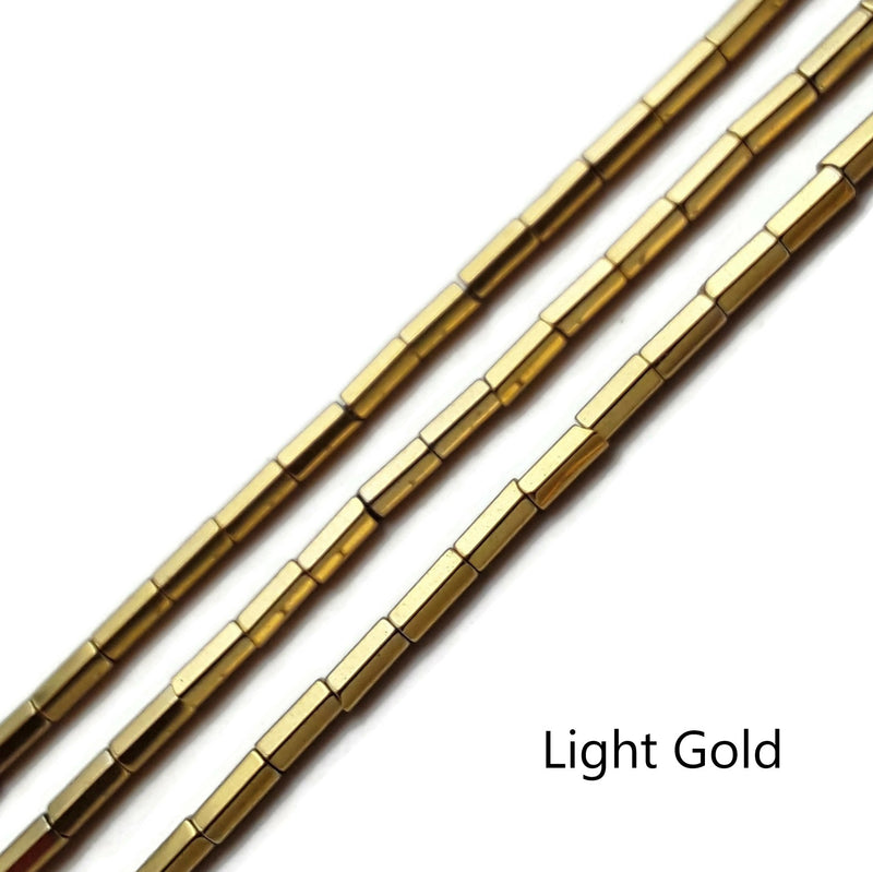 Dark Gold/Light Gold Plated Hematite Faceted Tube Beads 2x4mm 15.5" Strand
