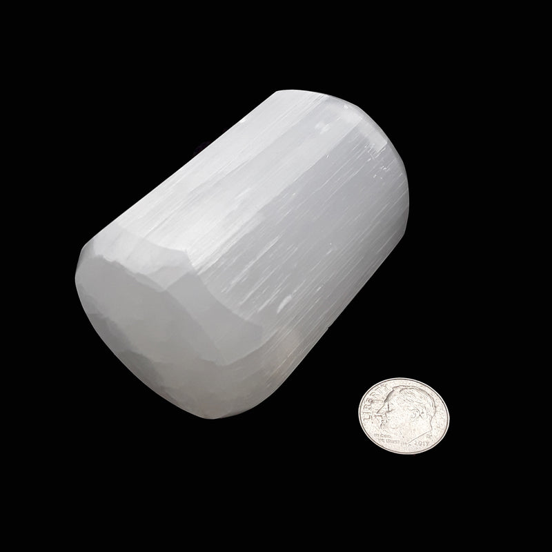 Selenite Crystal Round Cylinder Faceted Flat Tower Point 2" Inches Tall