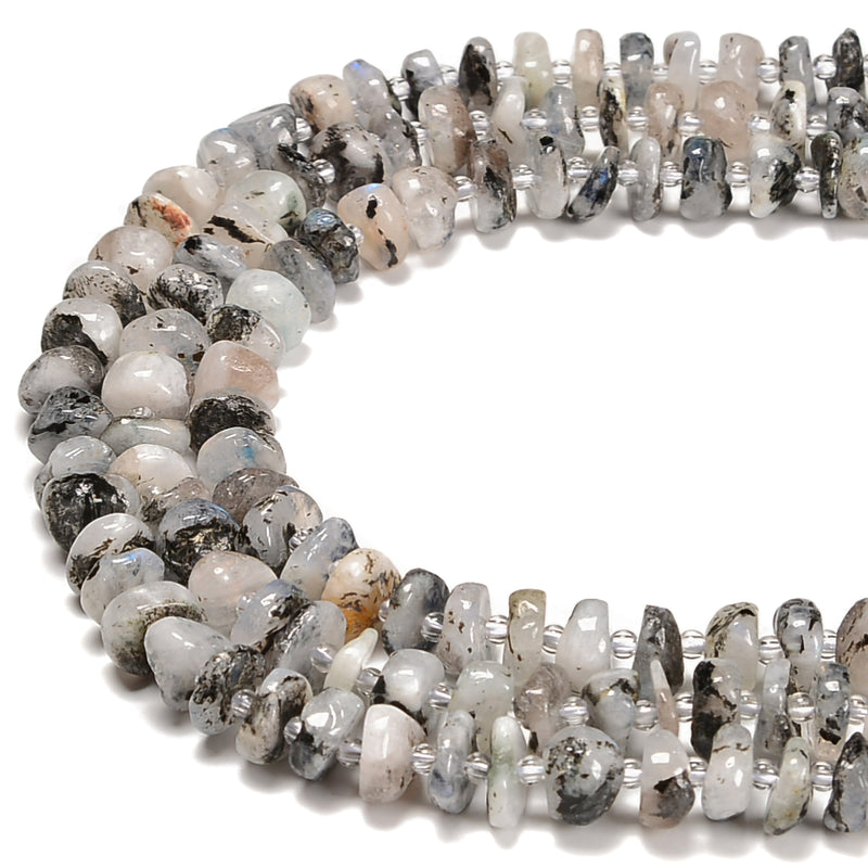 Moonstone with Black Specks Pebble Slice Chips Beads Size 6-7mm 9-10mm 15.5''Std