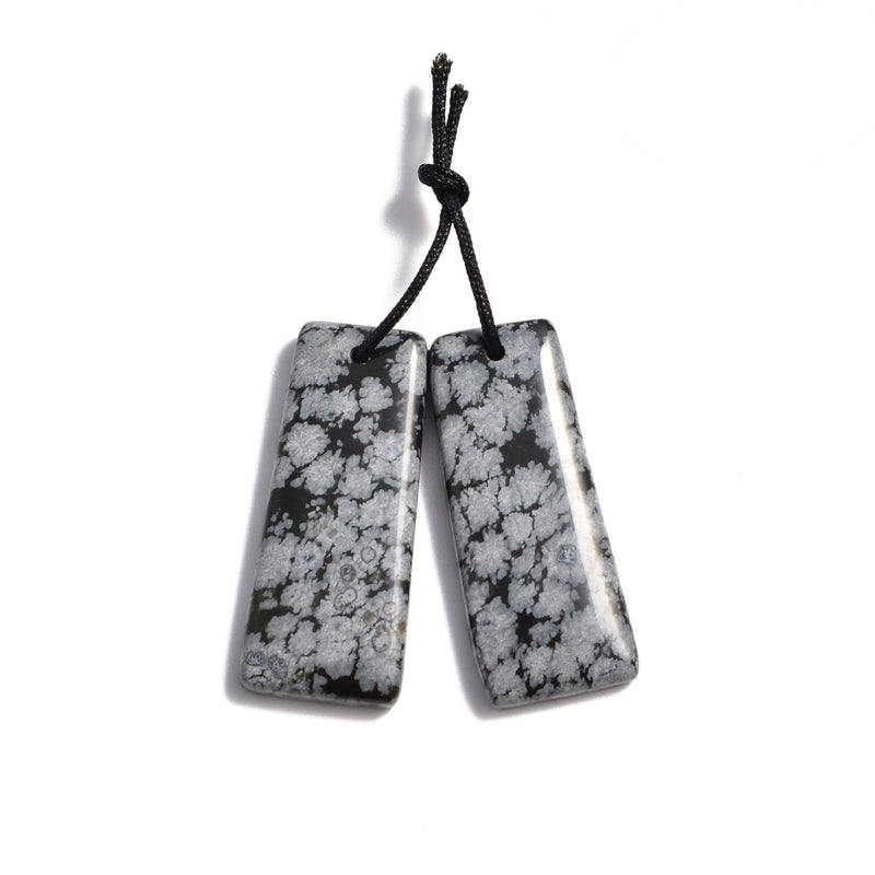 Snowflake Obsidian Pendant Earrings Trapezoid Shape 15x35mm Sold Per Pair