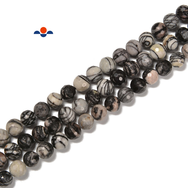Silk Stone Web Jasper Hard Cut Faceted Round Beads Size 6mm 8mm 10mm 15.5'' Strd