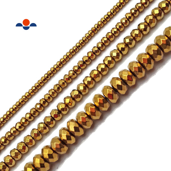 Gold Hematite Faceted Rondelle Beads 2x3mm 3x4mm 4x6mm 5x8mm 15.5" Strand