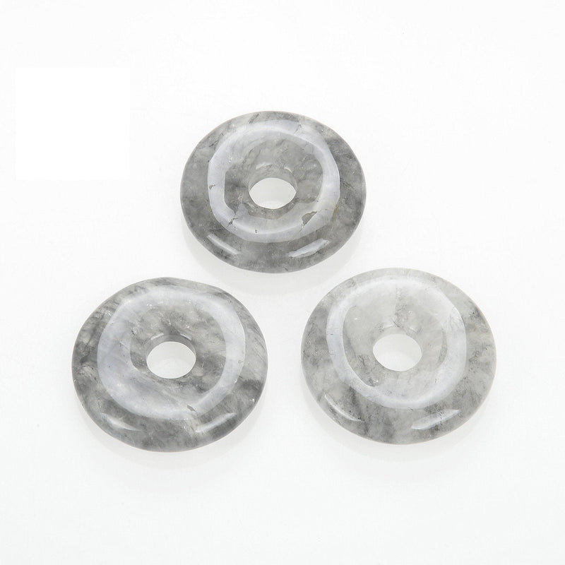 Natural Cloudy Gray Quartz Donut Circle Pendant Size 40mm Sold Per Piece