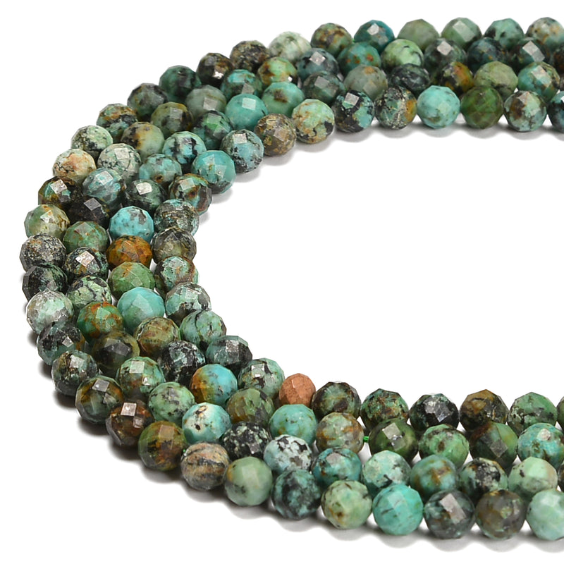 Natural African Turquoise Hard cut Faceted Round Beads Size 6mm 15.5" Strand