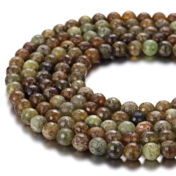 green garnet faceted round beads