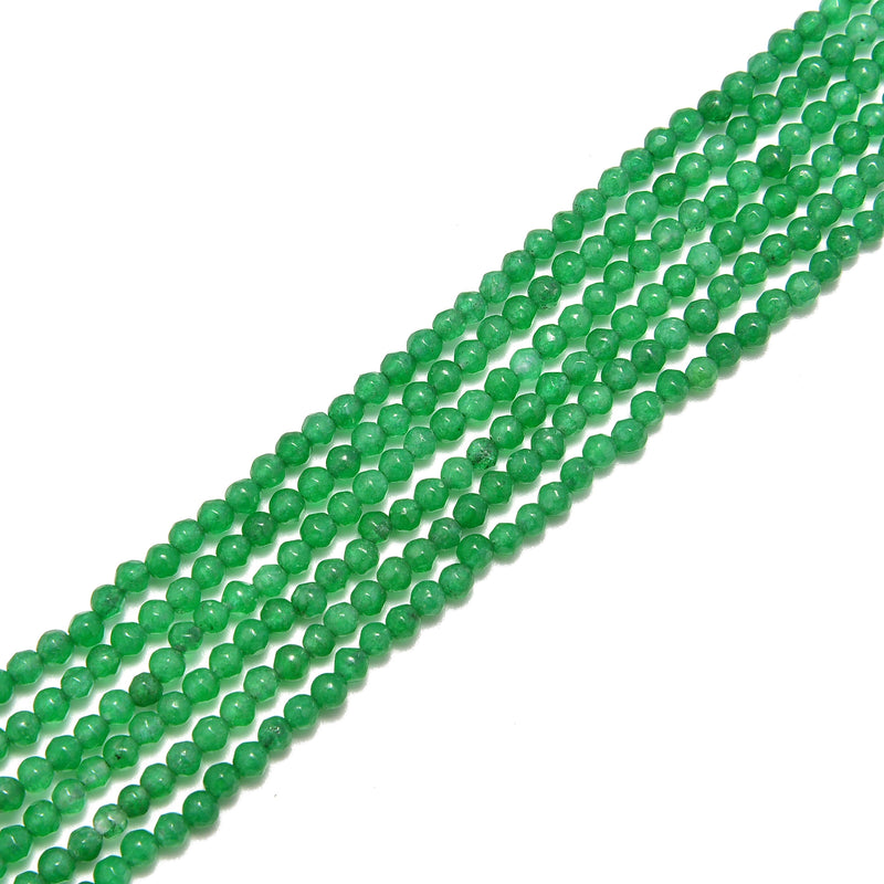 Emerald Green Dyed Jade Faceted Round Beads 3mm 15.5" Strand
