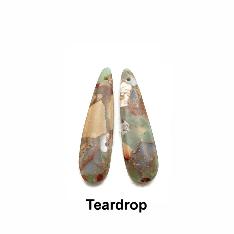 Green Aqua Terra Jasper Teardrop/Rectangle/Eye/Leaf Shape Pendant Earrings Sold Per Pair