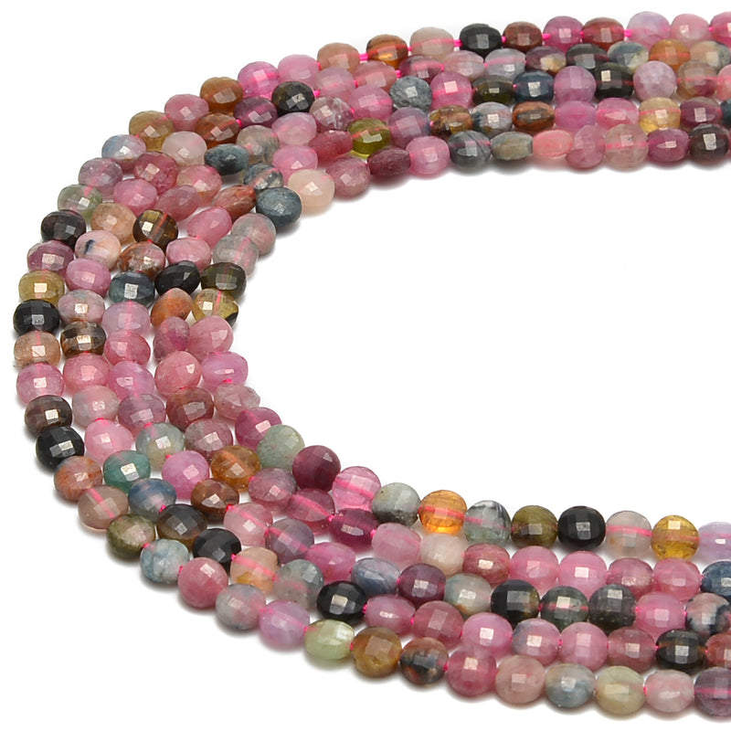 multi color tourmaline faceted flat beads