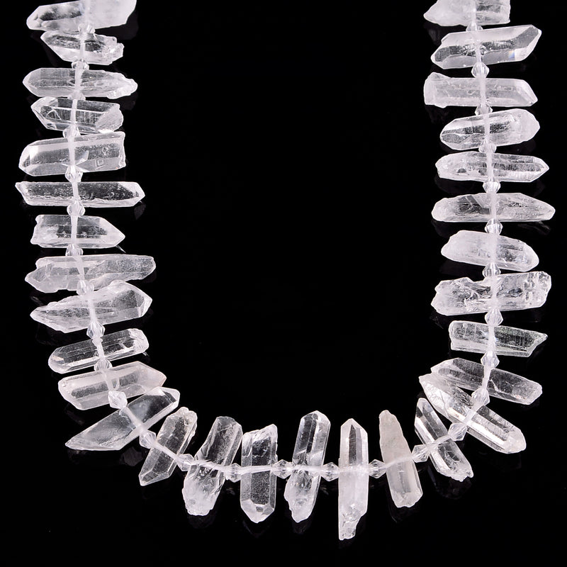 Clear Quartz Center Drilled Smooth Graduated Stick Points 15-35mm 15.5'' Strand