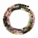 Gradient Multi Color Tourmaline Faceted Cube Beads Size 3mm 15.5'' Strand