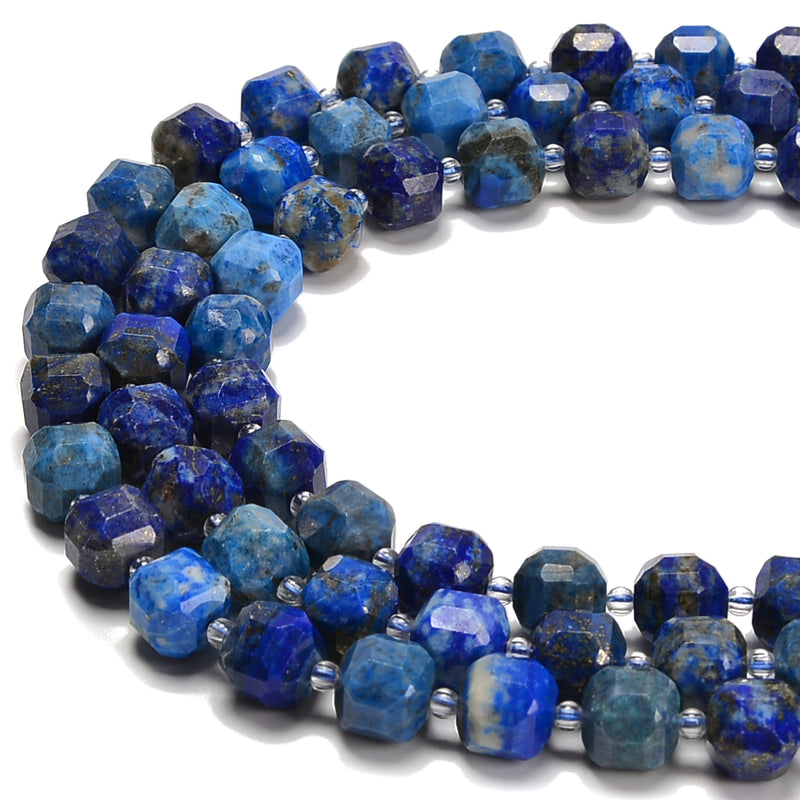 Natural Lapis Faceted Rubik's Cube Beads Size 8-9mm 15.5'' Strand