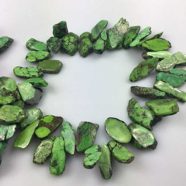 natural green turquoise graduated freeform slab slice beads