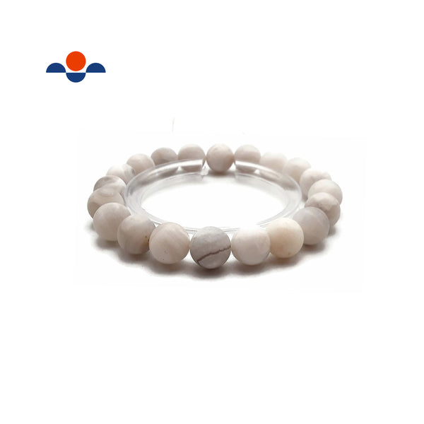 White Agate Bracelet Matte Round Size 8mm 10mm 7.5" Length