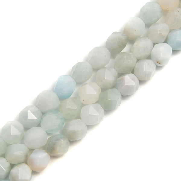 2.0mm Large Hole Aquamarine Faceted Star Cut Beads Size 8mm 8'' Strand