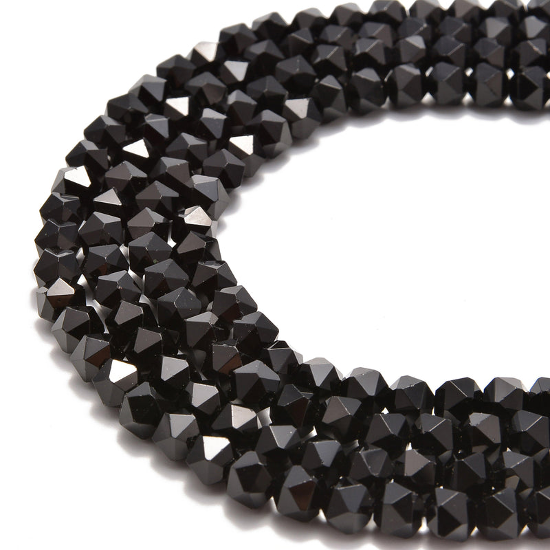 Crystal Glass Beads 4mm Round Faceted Beads, Shiny Black.