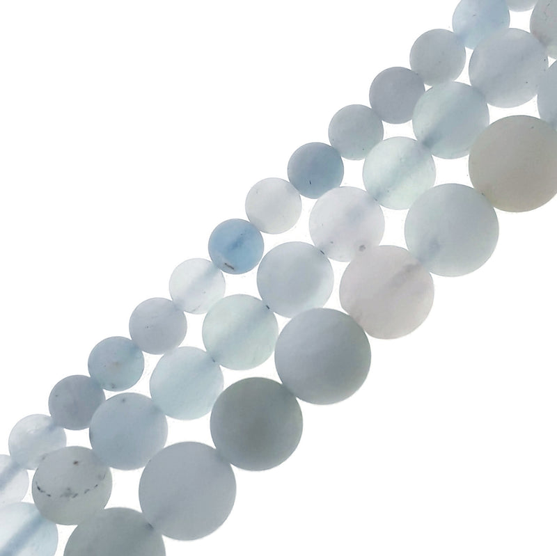 natural blue aquamarine matte round beads