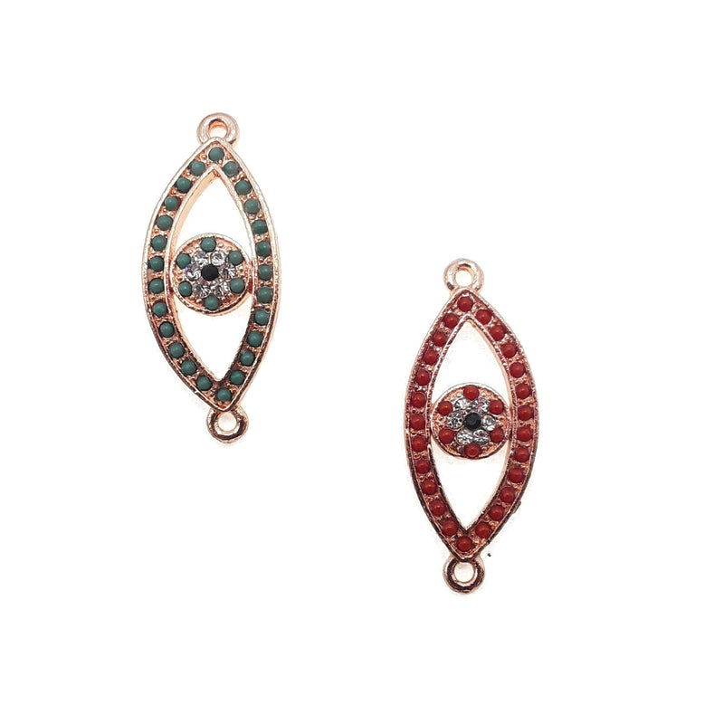 evil eye charm rose gold plated copper with micro pave red green zircon 