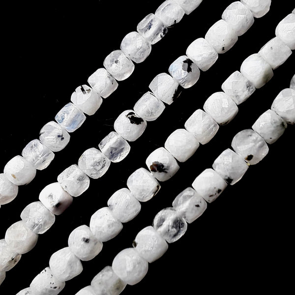 Rainbow Moonstone With Black Specks Faceted Cube Beads Size 4mm 15.5'' Strand