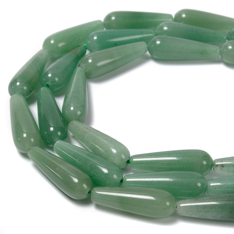 Natural Green Aventurine Smooth Teardrop Beads Size 10x30mm 15.5'' Strand