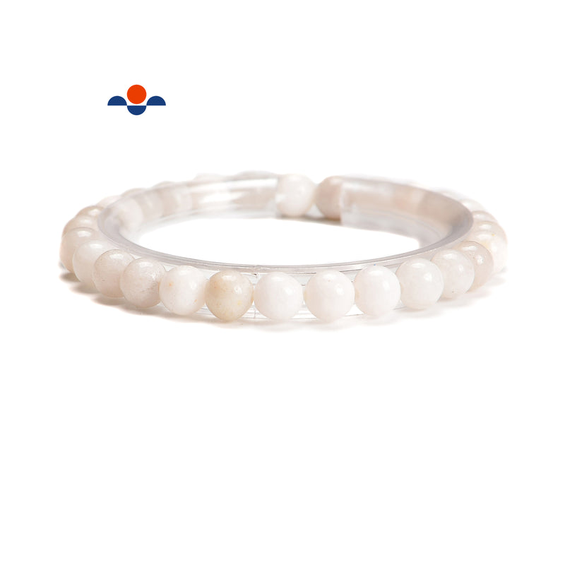 Natural White Jade Smooth Round Elastic Bracelet Beads Size 8mm 7.5'' Length