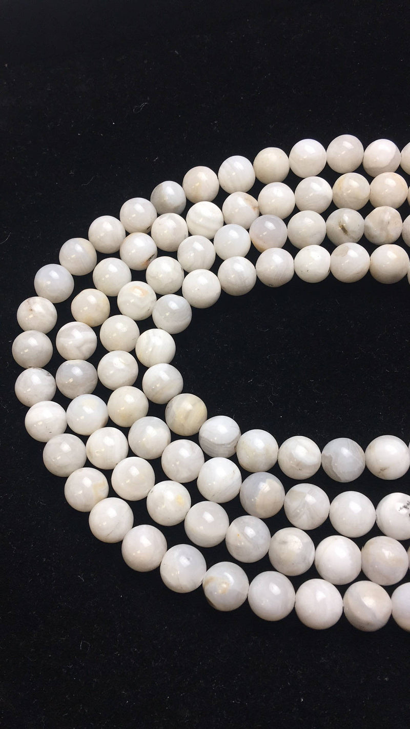 white agate smooth round beads