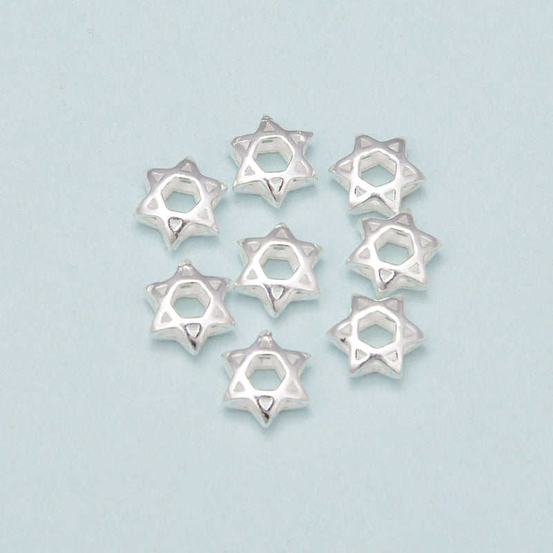 925 Sterling Silver Hollow Star Beads Size 4x10mm 6pcs per Bag