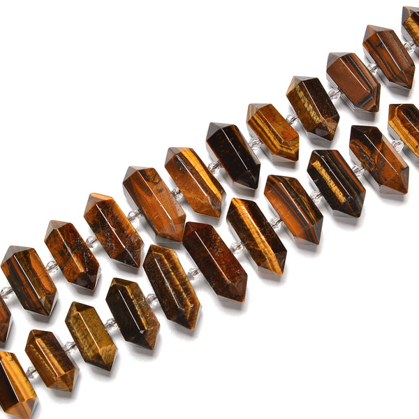 Yellow Tiger Eye Graduated Center Drill Faceted Points Size 25-35mm 15.5'' Str