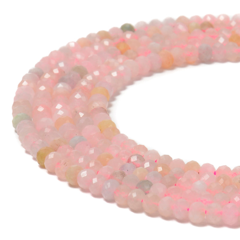 Natural Morganite Faceted Rondelle Beads Size 3x4mm 15.5" Strand