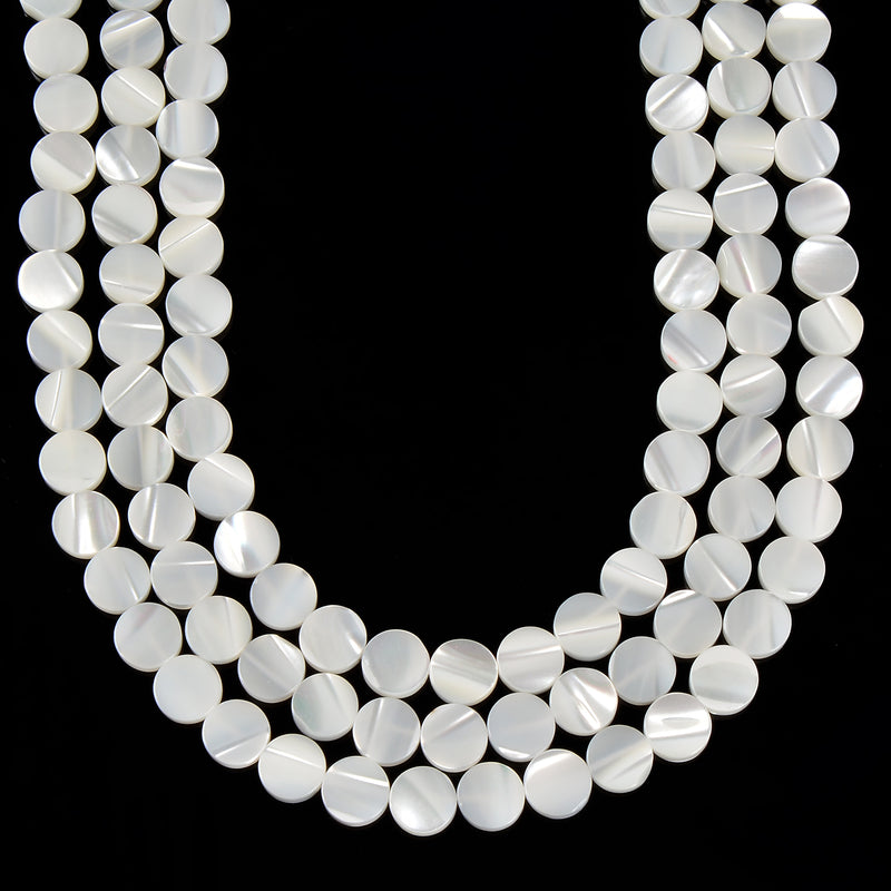Iridescent White Mother of Pearl MOP Shell Coin Beads 6mm 8mm 10mm 15.5'' Strand