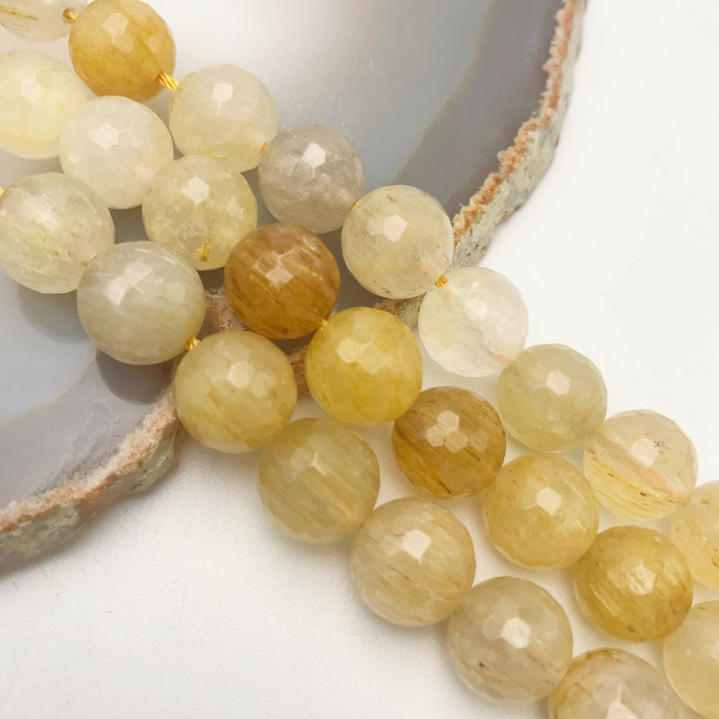 golden rutilated quartz faceted round beads