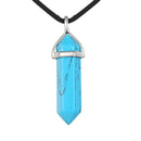 Blue Turquoise Pendulum Pendant Healing Point Size 40x8mm Silver Leather Cord