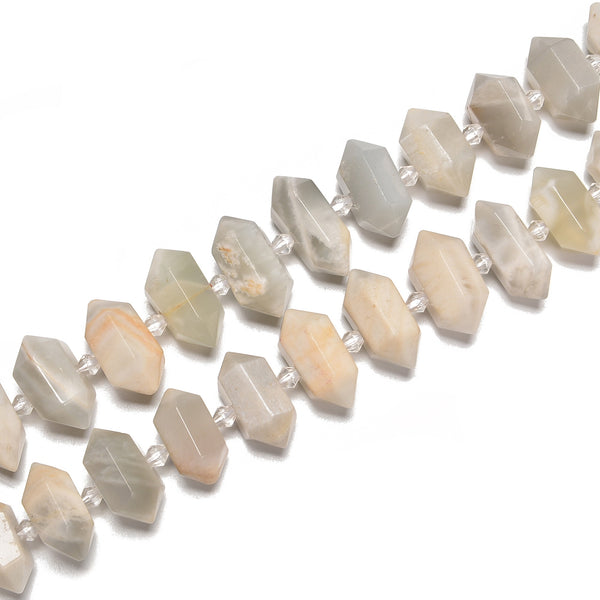 White Moonstone Graduated Center Drill Faceted Points Beads 13-25mm 15.5''Strand
