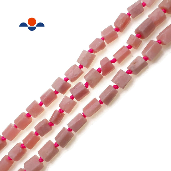 Natural Pink Opal Faceted Cylinder Tube Beads 7x10mm 15.5" Strand