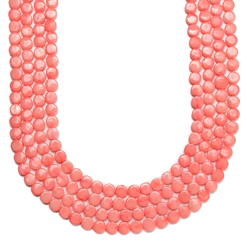 Pink Coral Round Coin Beads Size 6mm 15.5'' Strand