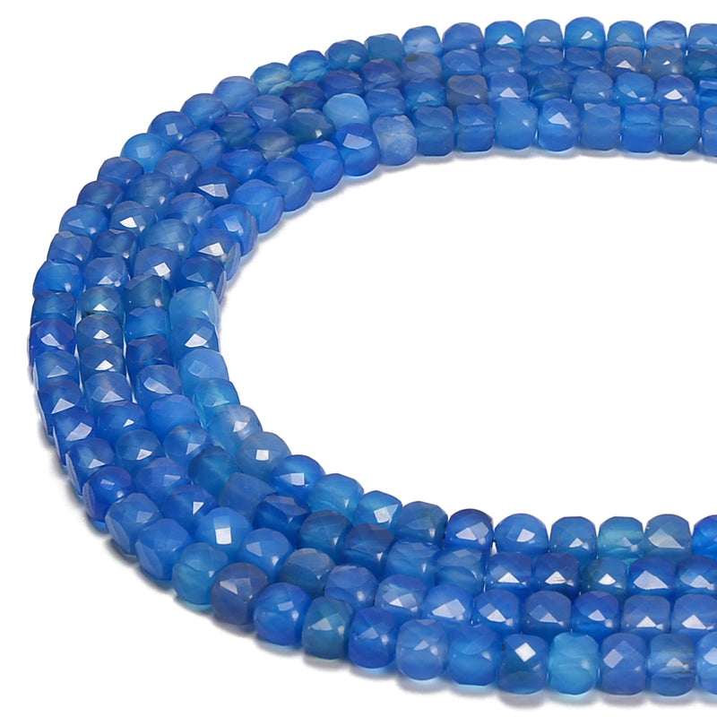 Blue Agate Faceted Cube Beads Size 5mm 15.5'' Strand
