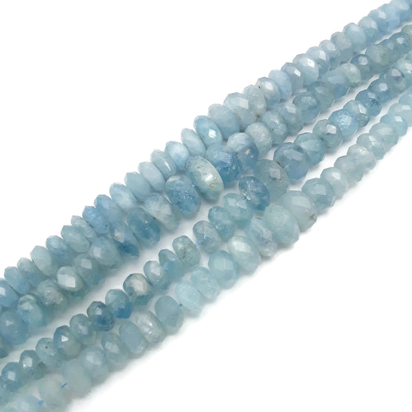 Natural Aquamarine Graduated Faceted Rondelle Beads 3x5mm - 8x12mm 18" Strand