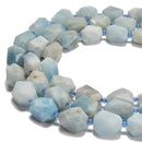 Natural Aquamarine Faceted Nugget Chunk Beads Size 13x18mm 15.5'' Strand
