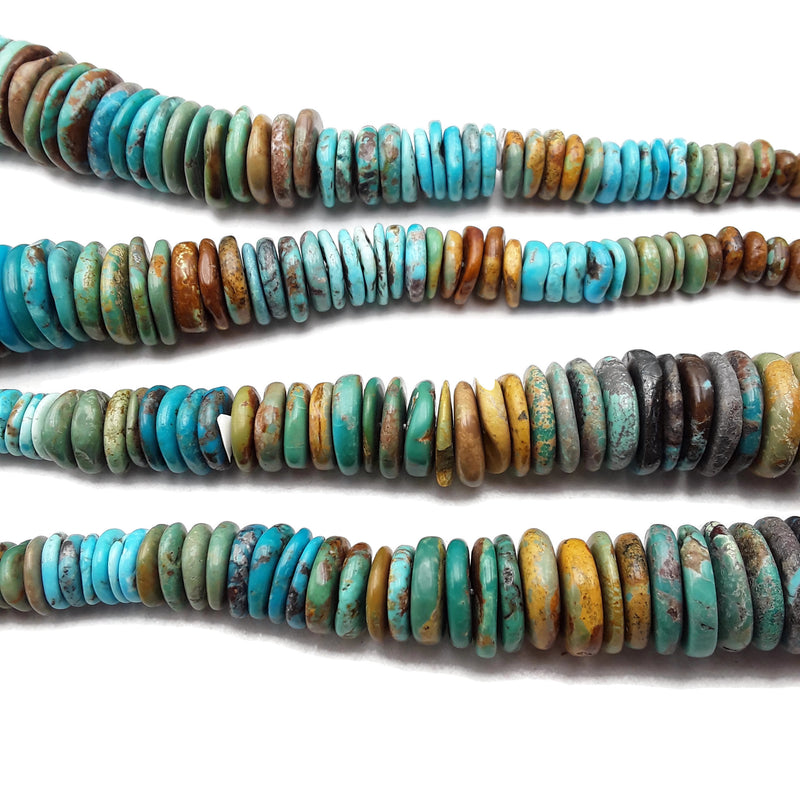 Genuine Brown Blue Turquoise Graduated Rondelle Discs Beads 6-20mm 15.5"Strand