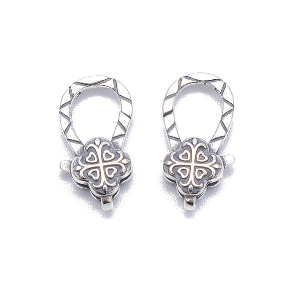 925 Sterling Anti-Silver Heart Four-leaf Clover Clasp Size 10x20mm 1PCS Per Bag