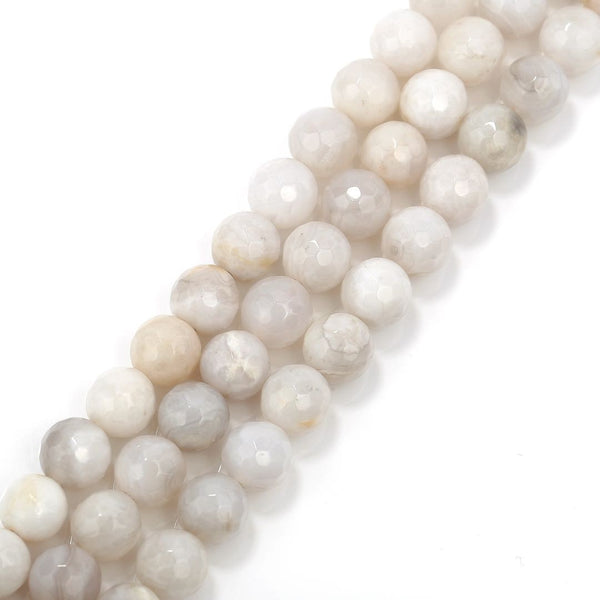 White Agate Faceted Round Beads 6mm 8mm 10mm 15.5" Strand