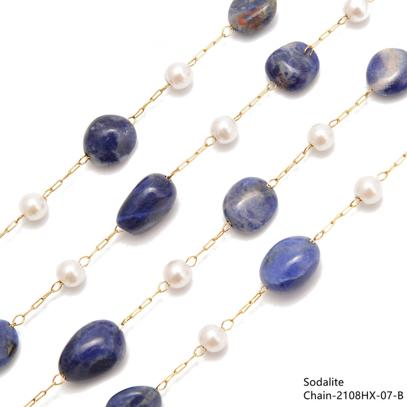 6-8mm Pebble Nugget Beads Multi Gemstone Chain Sold One Meter per Bag