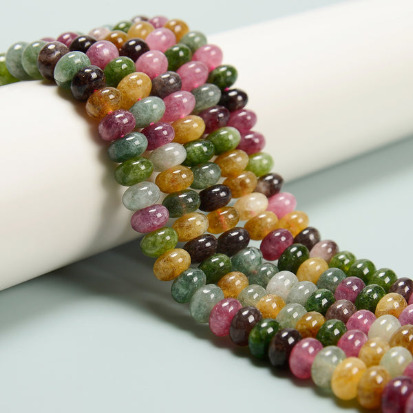 Multi Color Tourmaline Color Dyed Jade Smooth Rondelle Beads 5x8mm 15.5'' Strand