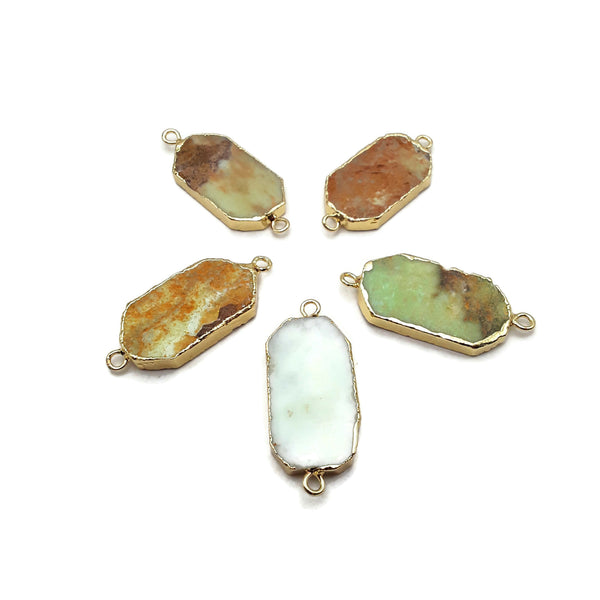 Chrysoprase Rectangle Slice Gold Connector Pendant Approx 20x40mm Sold Per Piece
