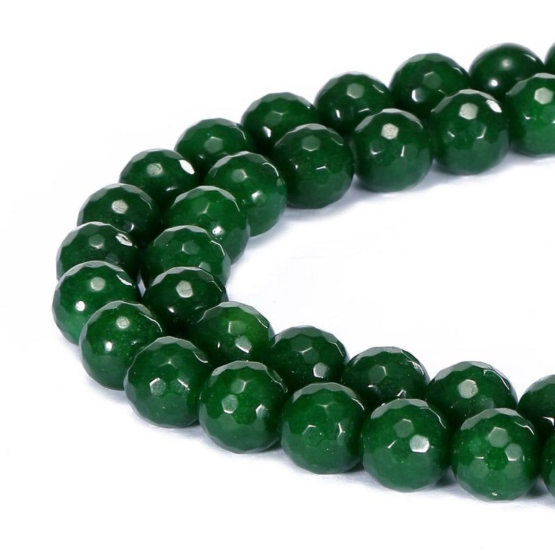 emerald green dyed jade faceted round beads 
